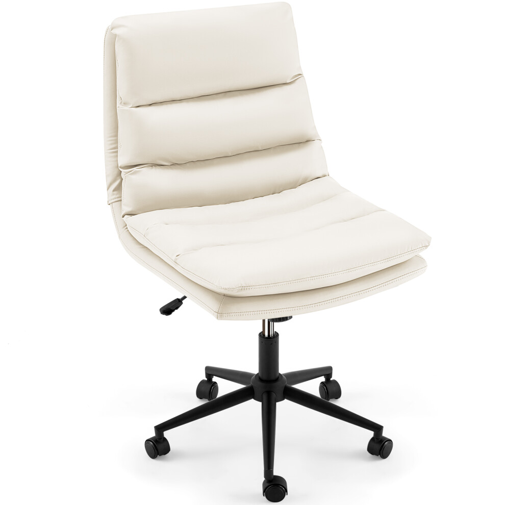(White) YODOLLA Armless PU Leather Office Chair Desk Chair