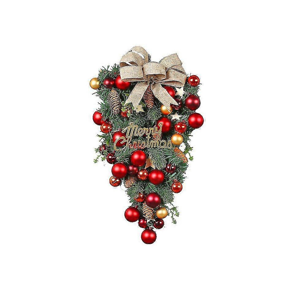 Couronne de Noël Couronne de Noël faite à la main avec nœud papillon Boules en acrylique Ornements de Noël artificiels pour la porte d'entrée
