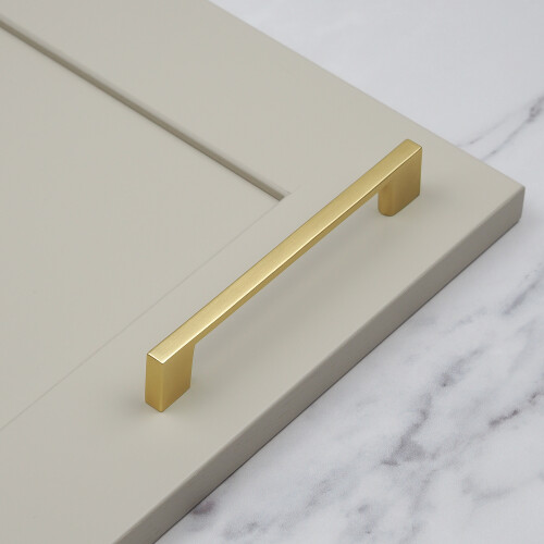 (128mm Handle) Brushed Brass Handle Slim Square Pull 2