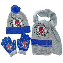 (Grey Blue, One size) 3pcs Kids Boys Girls Spiderman Spider-man Fall Winter Warm Knitted Beanie Hat Scarf Gloves Set 3-8 Years -NMAOV
