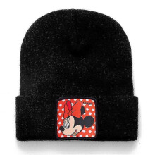 (Minnie, One size) Women Winter Warm Beanie Hats Knitted Beanie Hat With Cartoon Goofy Minnie Donald Duck Mickey Pattern Stretchy Soft Cuffed Beanies Cap -NMAOV