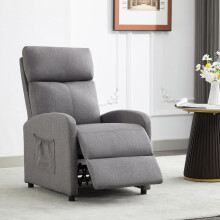 (GREY LINEN) Push Back Recliner Chair w/Lumbar Support, Padded Backrest and Side Pocket
