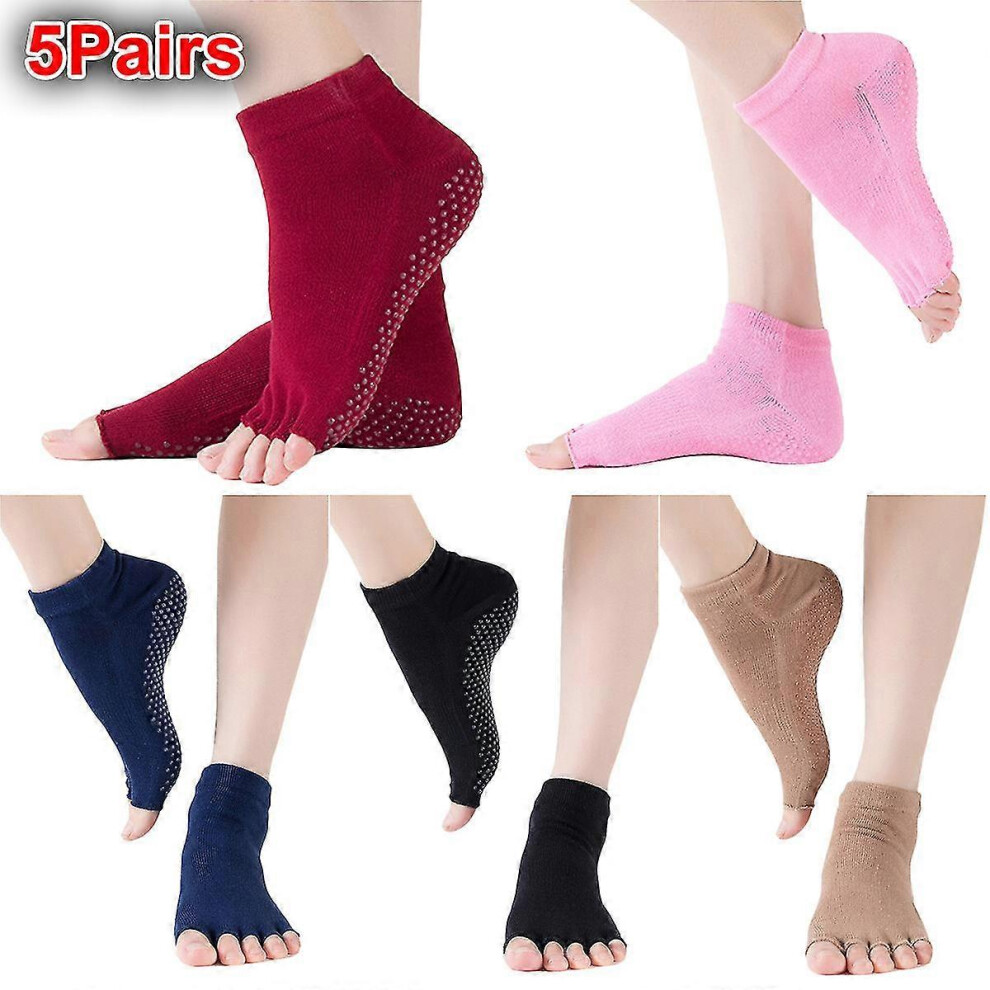 (5Pairs, All Colors Mixed) Women Yoga Sock Pilates Ballet Non Slip Toeless Dance Half Toe Grip Socks -NMAOV-image-OPC-PFZWZGD-NEW