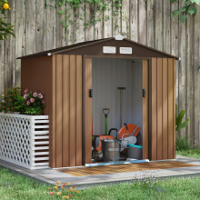 Outsunny 7 x 4ft Garden Shed Storage w/ Foundation Kit, Vents, Light Brown