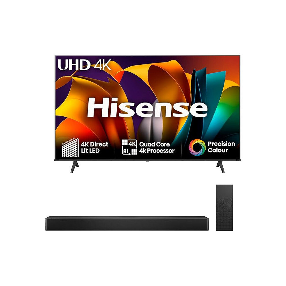 Hisense TV & Soundbar Bundle: 65A6NTUK TV With 4K Direct Lit, Quad Core 4K Processor Plus The HS2100 Soundbar With 240W Power