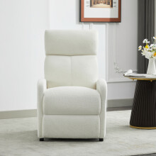 (BEIGE TEDDY FABRIC) Push Back Recliner Chair w/Lumbar Support, Padded Backrest and Side Pocket