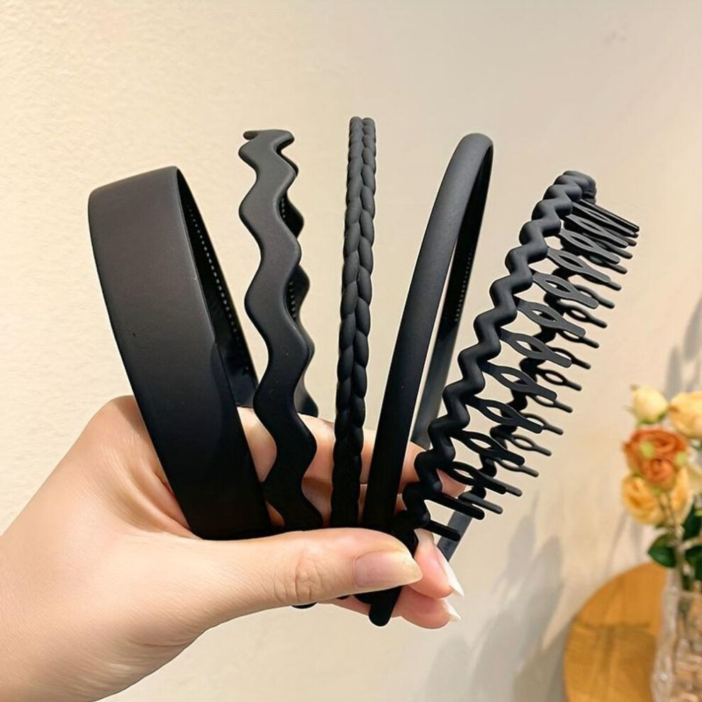 (black, 5PCS) 5pcs Sweet Teeth Hair Hoops Set Solid Color Hair Band Hollow Design Head Hoop Women Girls Hair Accessories For Face Wash Skincare Bath