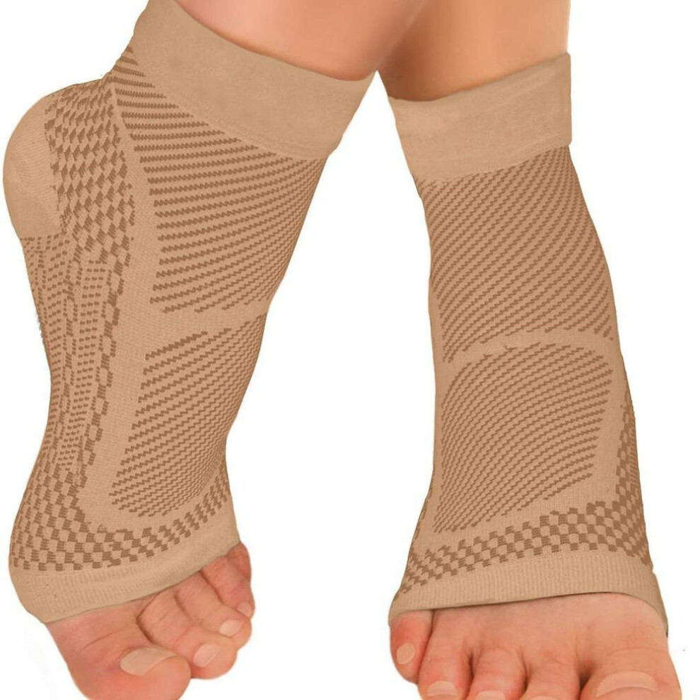 (nude, L/XL) Ankle Brace Compression Sleeve with Copper