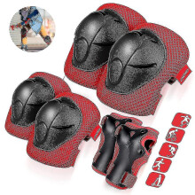 Kids Protective Gear Set Knee Pads for Kids 3-14 Years Toddler Knee And Elbow Pads with Wrist Guards 3 In 1( Color : Red )