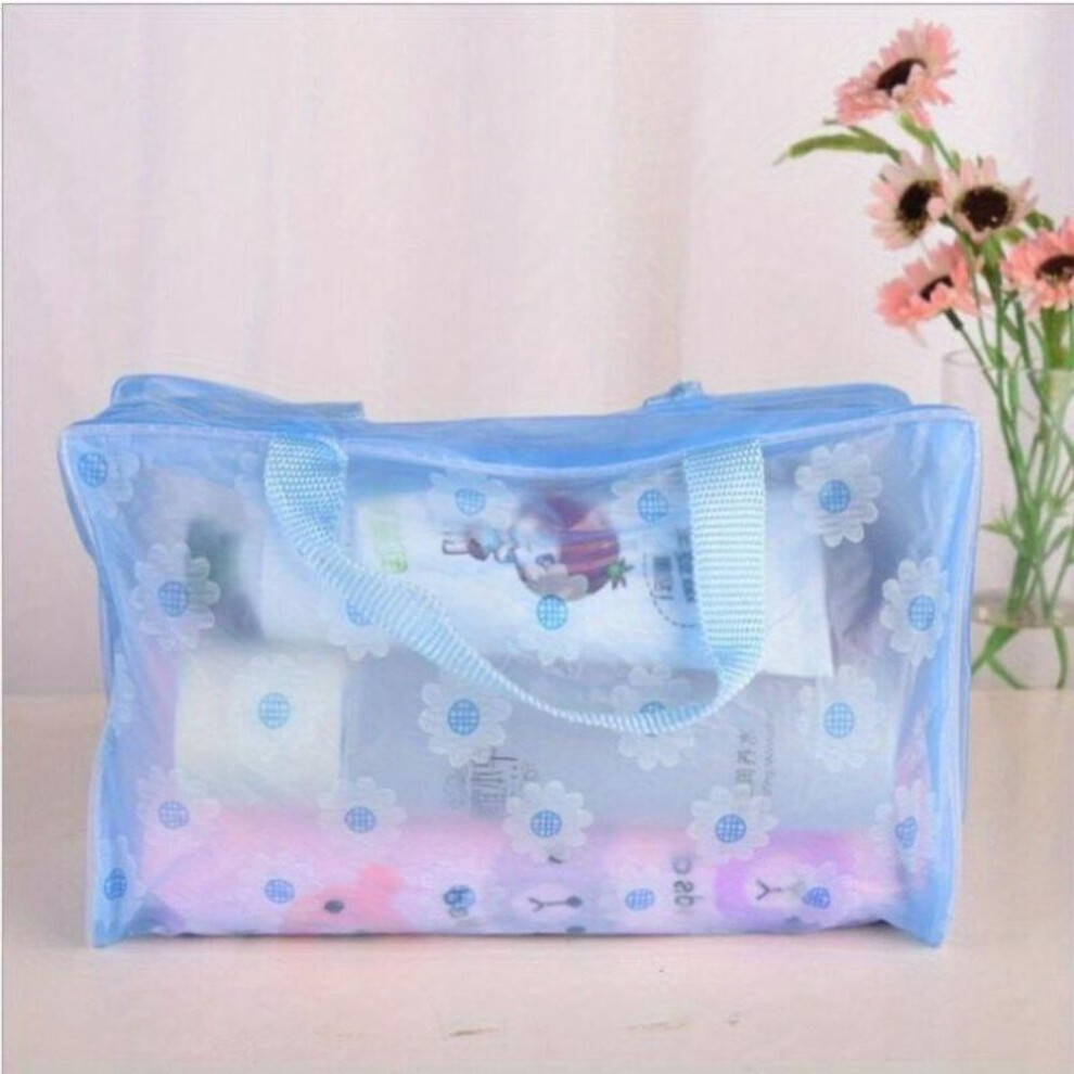 (blue) Floral Pvc Waterproof Makeup Bag Toiletries Storage Bag