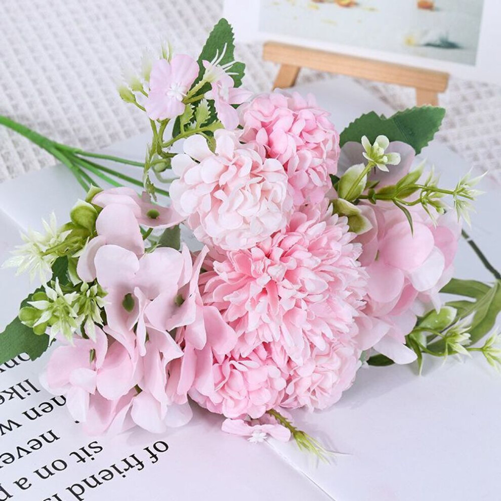 (pink) "simulated 5-prong Combination Bouquet: Artificial Small Bunch Of Flowers For Wedding And Home Decoration - Silk Fake Flowers"