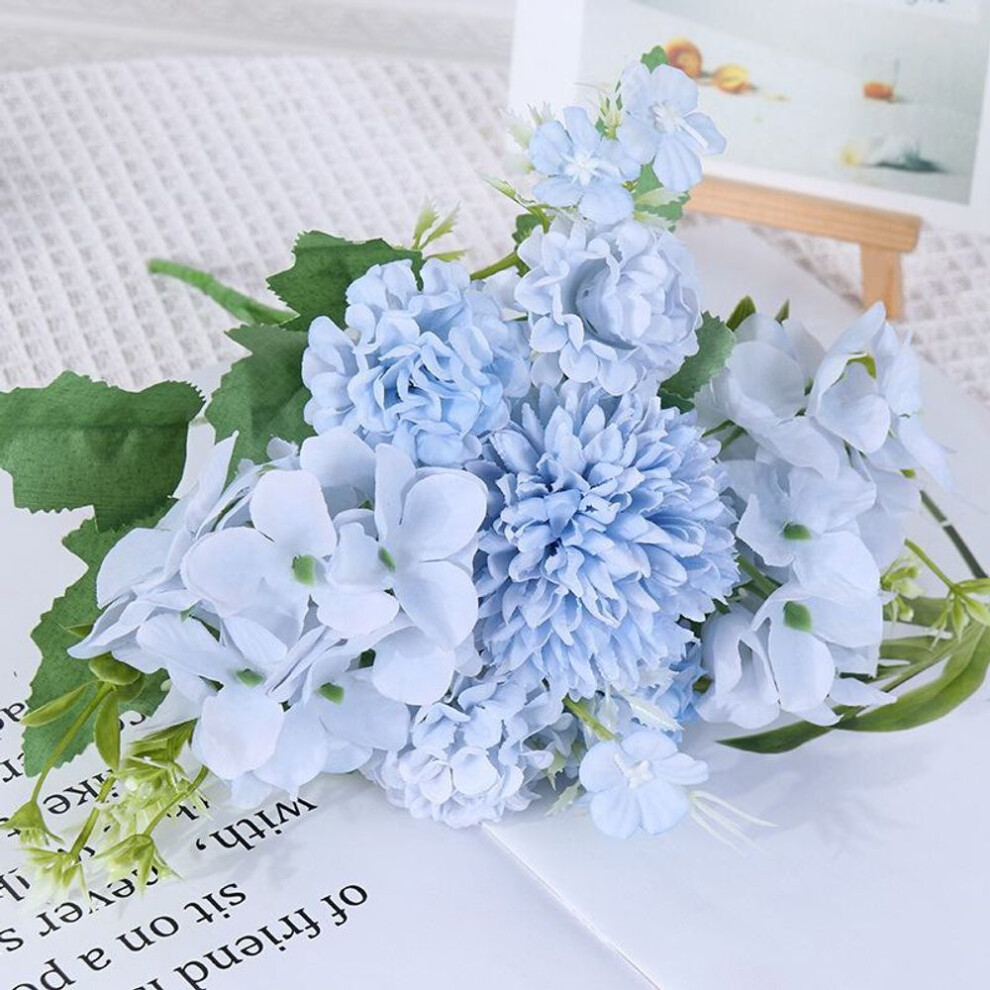 (blue) "Simulated 5-prong Combination Bouquet: Artificial Small Bunch of Flowers for Wedding and Home Decoration - Silk Fake Flowers"