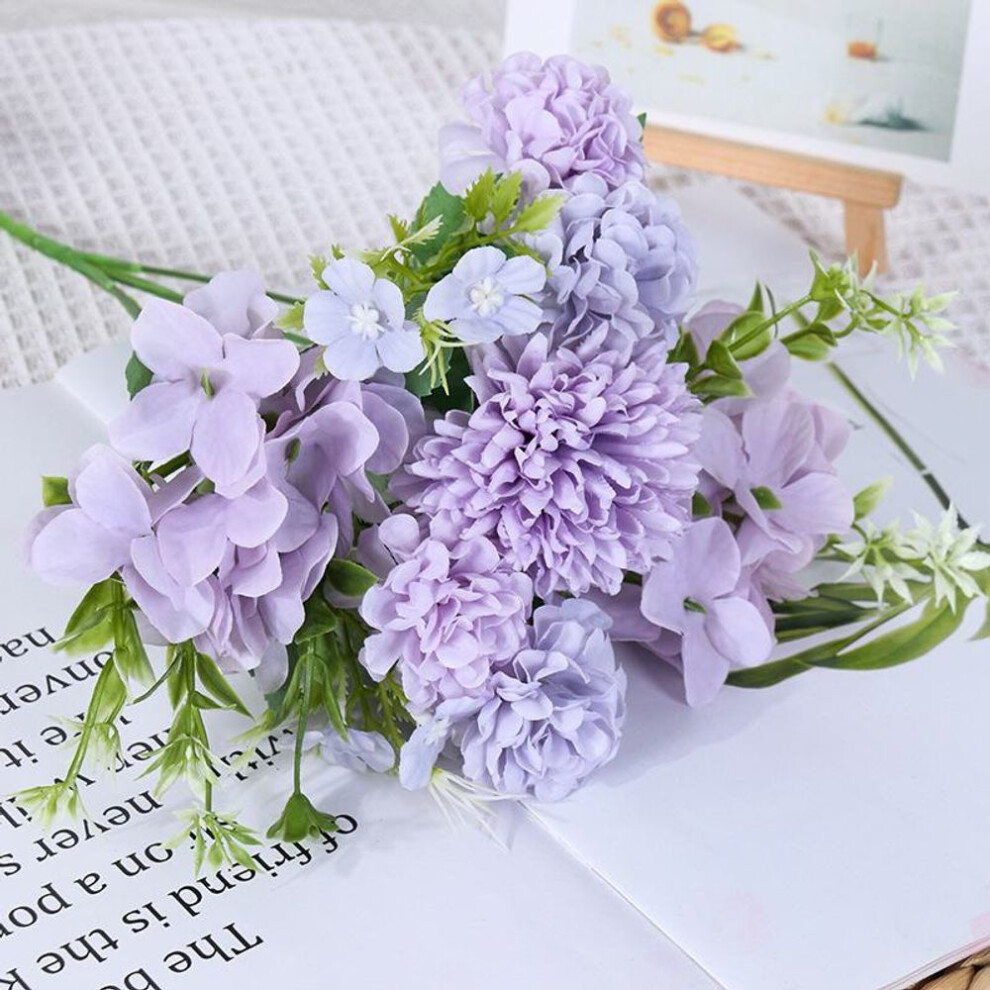 (purple) "Simulated 5-prong Combination Bouquet: Artificial Small Bunch of Flowers for Wedding and Home Decoration - Silk Fake Flowers"