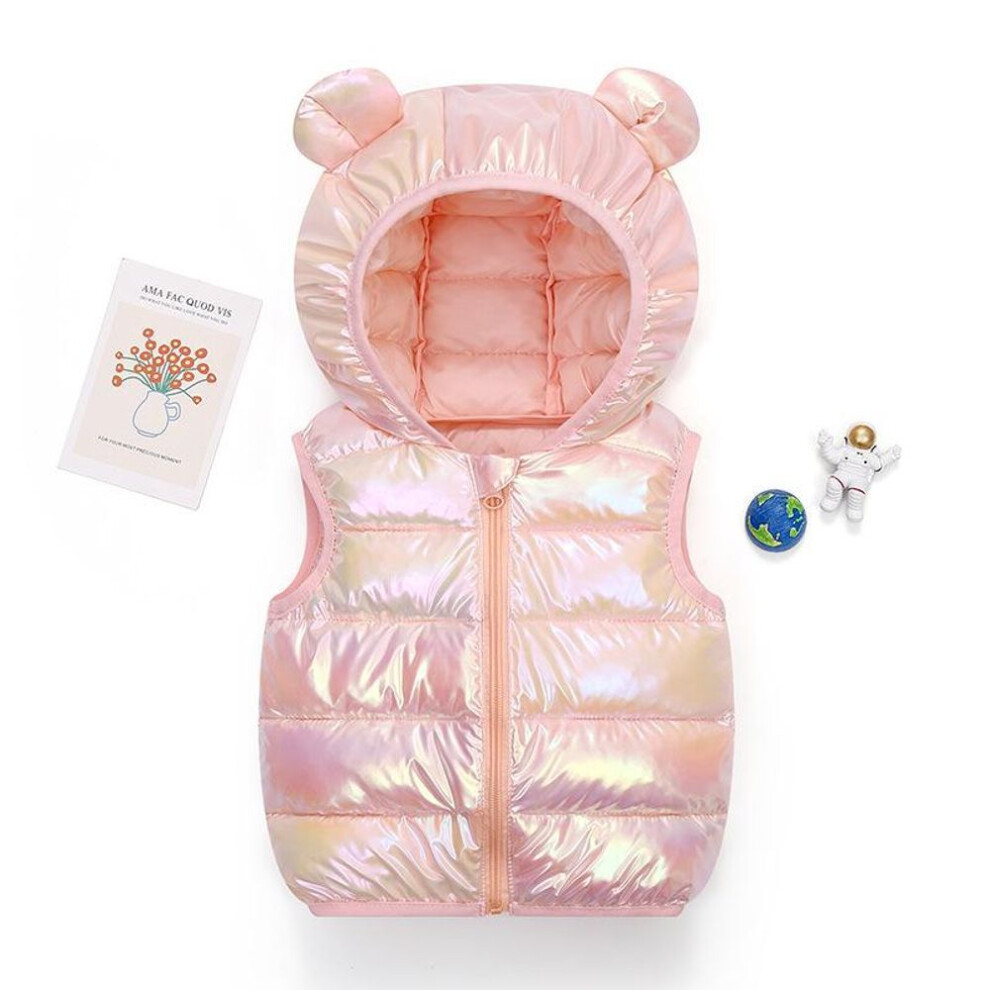 (pink, 90cm) Autumn Winter Children Warm Down Vest Baby Cotton Waistcoat Kids Outerwear Vest Children Clothing Boys Girls Hooded Jackets Coat