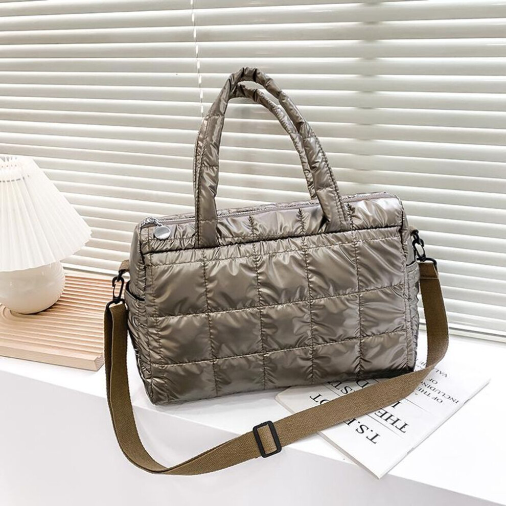 (champagne) Winter Warm Space Women&apos;s Shoulder Bag Nylon Quilted High Capacity Female Crossbody Bags For Women Satchel Handbags