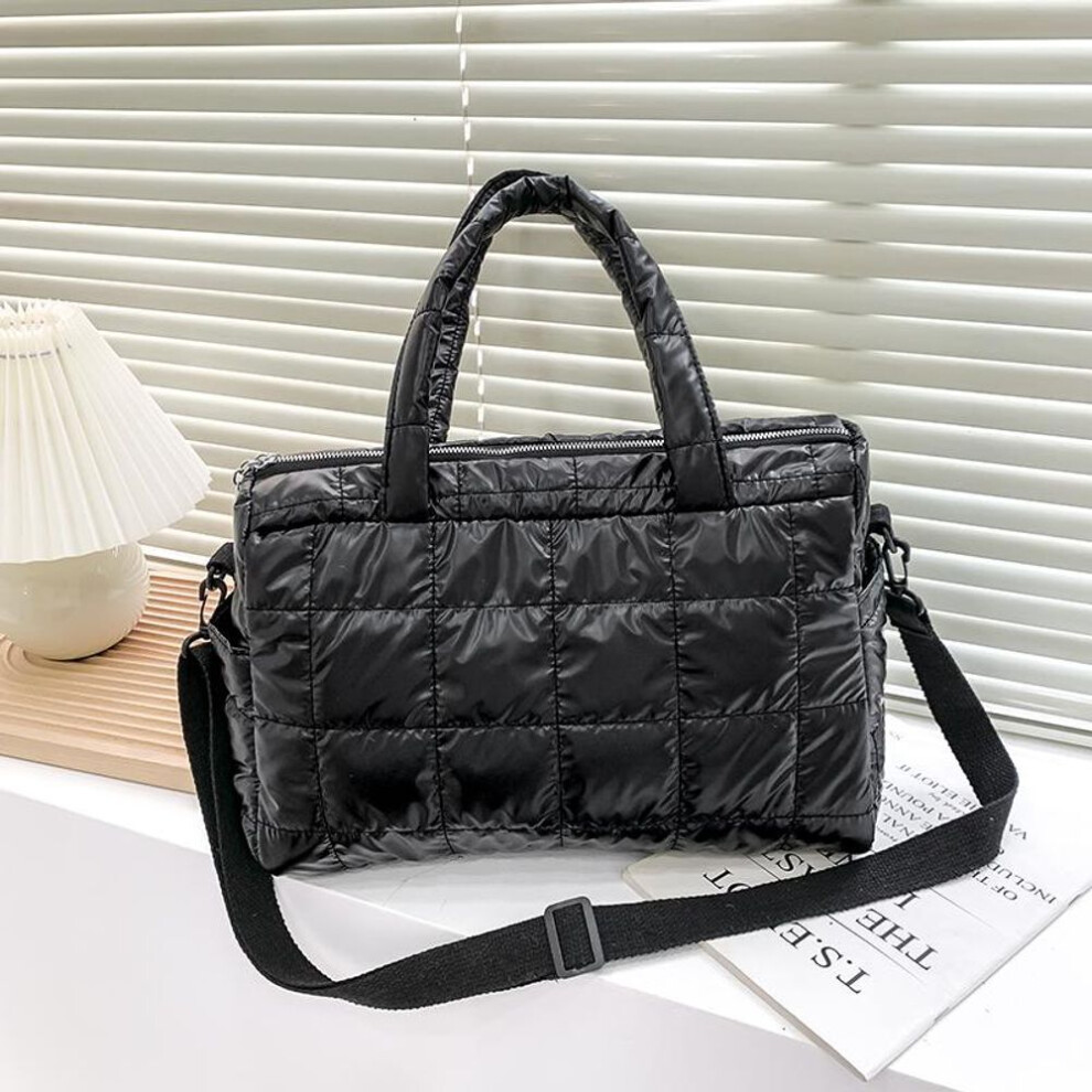 (black) Winter Warm Space Women&apos;s Shoulder Bag Nylon Quilted High Capacity Female Crossbody Bags For Women Satchel Handbags