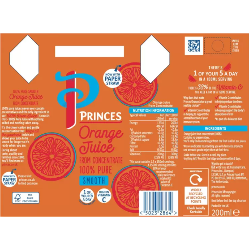 Princes orange juice 27 x 200 2
