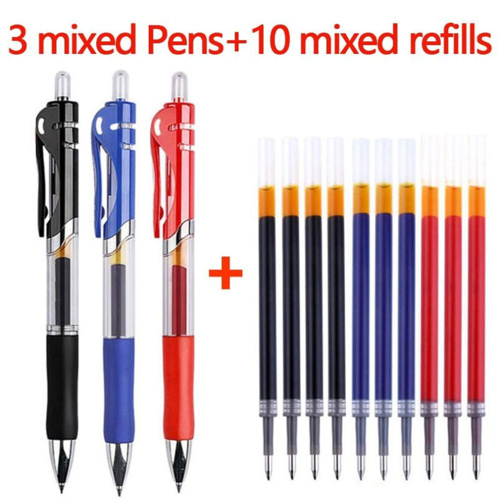 (multicolor) 13pcs/set Ballpen Retractable Gel Pens Black/red/blue Ink Large Capacity 0.5 Mm Replaceable Refills Office & School Stationery