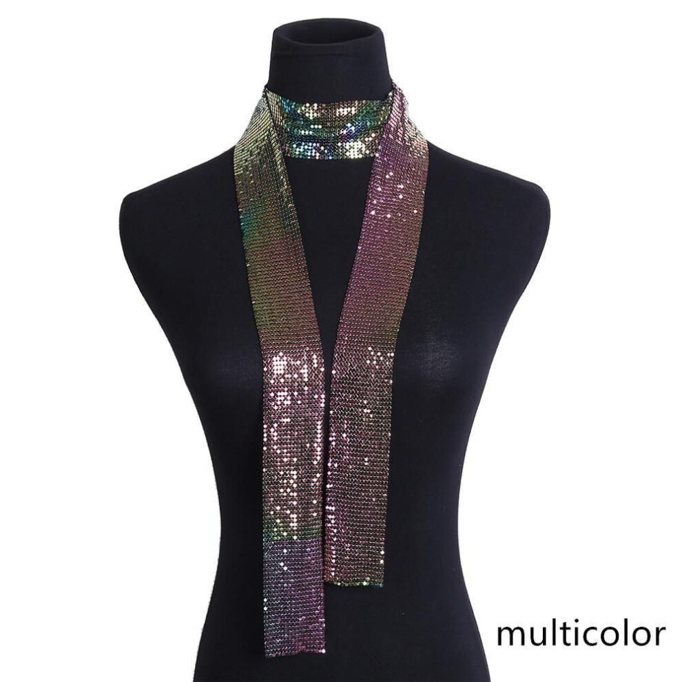 (multicolor) Aluminium Alloy Long Thin Neck Chain Long Choker Sparkly Sequins Scarf Neck Collar Ladies Cocktail