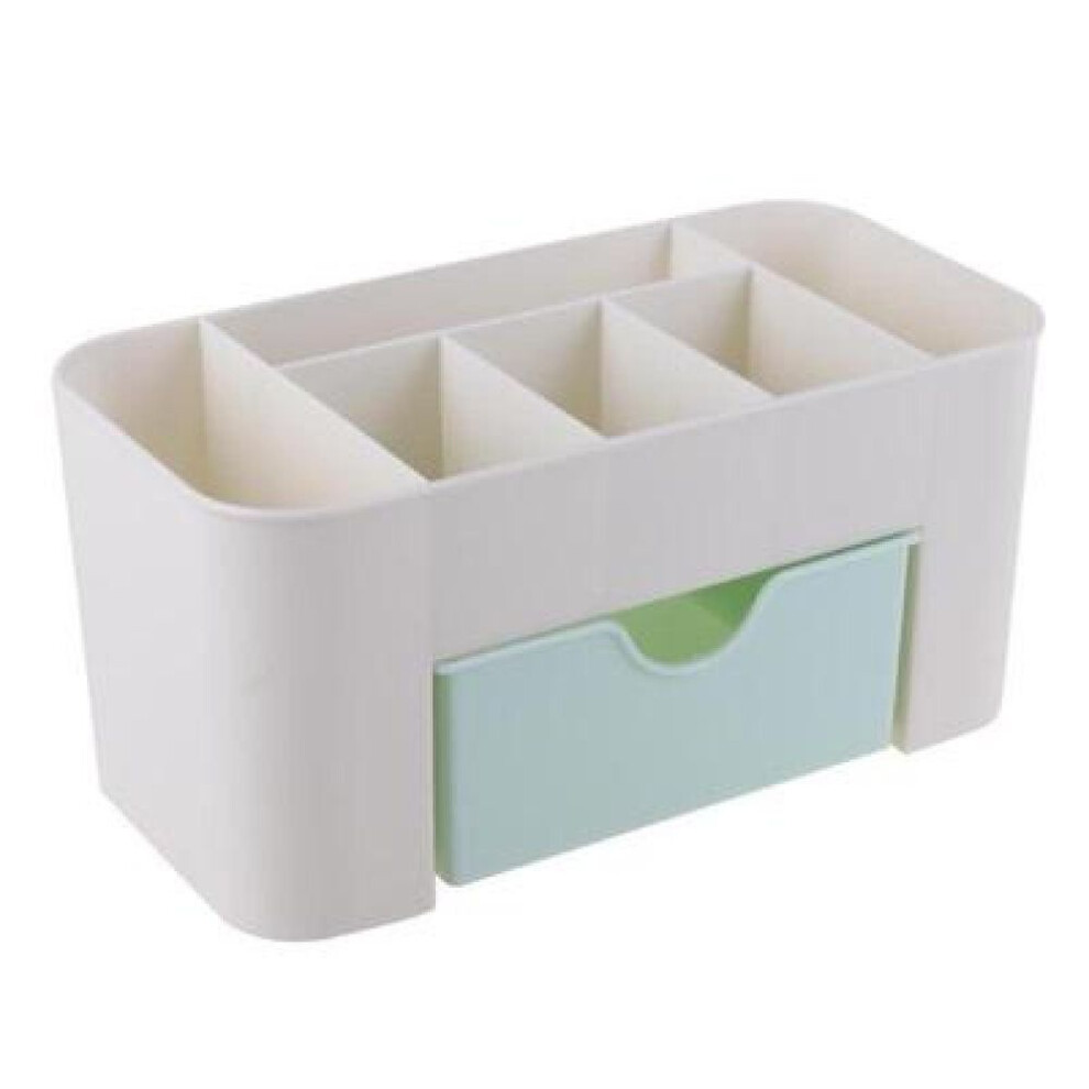 (blue) Creative Desktop Makeup Organizer Cosmetic Case Storage Box  With Drawer