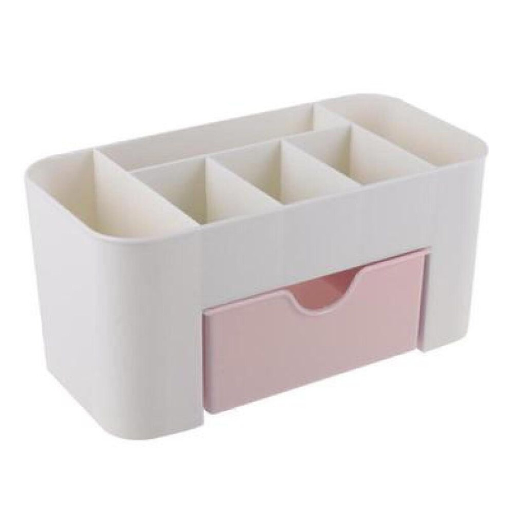 (pink) Creative Desktop Makeup Organizer Cosmetic Case Storage Box  With Drawer