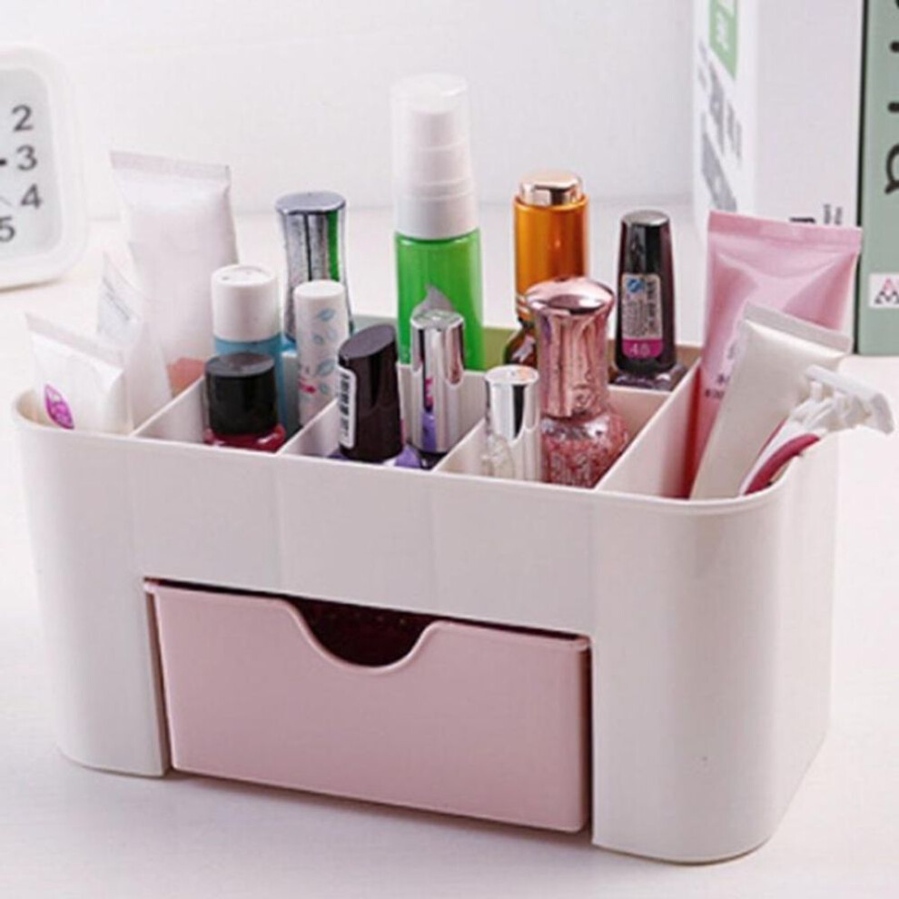 (pink) Desktop Makeup Organizer Plastic Storage Box Cosmetic Organizer Storage Case