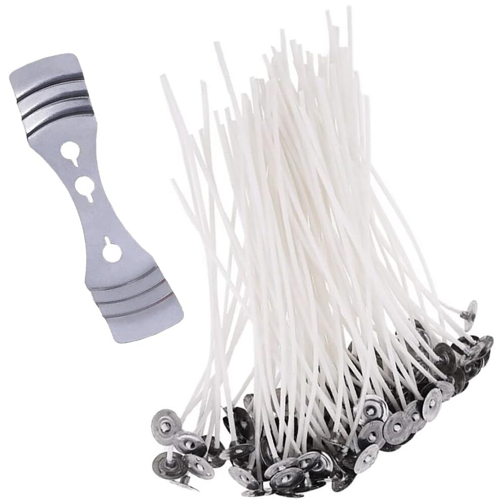 100pcs Candle Wicks 150mm - Smoke-Free Long Burn Cotton Wicks with Metal Tabs & Sustainers for Diy Candle Making & Craft Projects