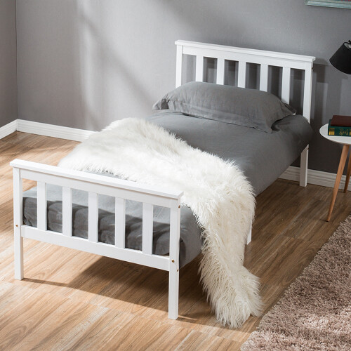Single Bed White Solid Pine Wooden Frame 190 x 90 cm (3FT) 2