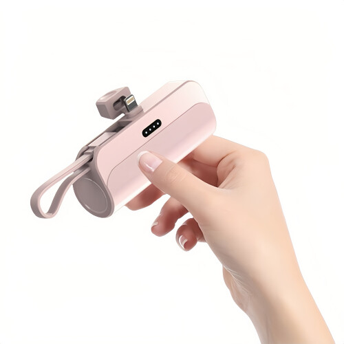 Pocket capsule charging bank Mini compact portable two in one pink 1
