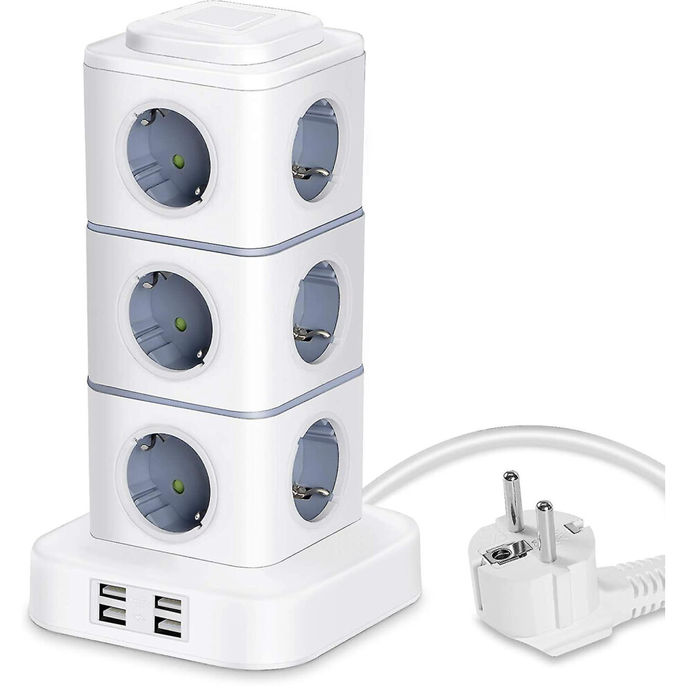 Vertical Power Strip, 12 Power Strip Outlets With 4 Usb Ports, Vertical Power Strip With Surge Protector For Home Office, 3M Extension Cord (2500W/10A 5778930554898