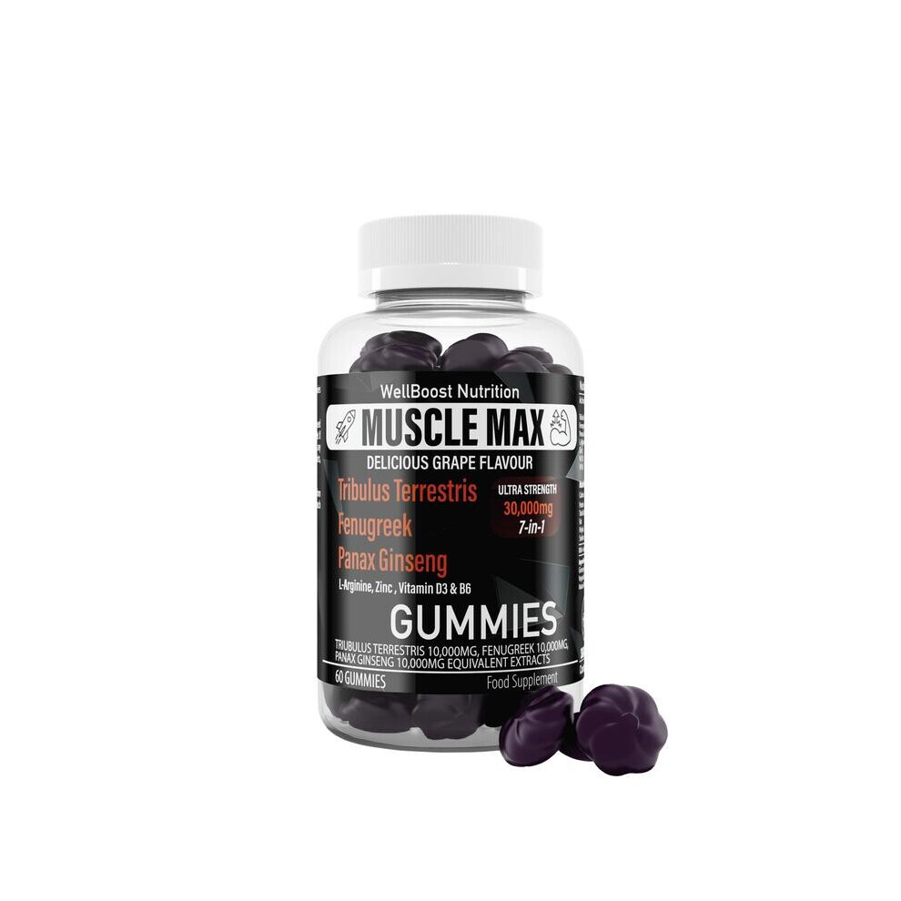 Muscle Max Gummies | Vegan, Sugar-Free | Boost Energy & Lean Muscle | Grape Flavor | 60 Gummies