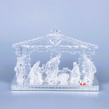 Acrylic Nativity Scene LED Light-Up Music Centerpiece — Jesus, Mary, Joseph & Wise Men, Star or Angel, Battery Powered
