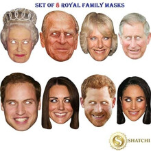 SHATCHI 8er Pack Königliche Familie Jubiläum - Queen Phillip Kate William Harry Charles Camilla Meghan Gesichtsmasken