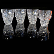 Set of 4 Spooky 3D Skull Shot Glasses - Halloween Clear 55ml Tableware