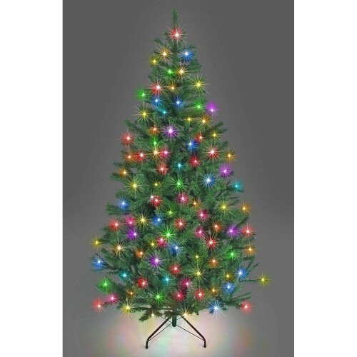 8ft/240cm Pre Lit Artificial Christmas Tree Alaskan Pine Green 1100 Tips, 320 Multicolour LEDs