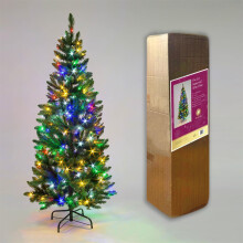 6FT/1.8M Pre Lit Slim Pine Green Tree Christmas,450 Pencil Point Tips,200 Multicolour LEDs
