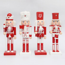 25cm Red & White Wooden Nutcrackers - 4pcs Set - Christmas Home Decoration
