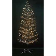 4ft Snowy Birch Twig Tree - 128 Warm White LED Lights, Pre-Lit, Indoor/Outdoor, Brown Metal Frame, Flat Base, 5m Lead