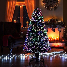 SHATCHI 3ft/90cm Nova Pre-Lit Fibre Optic Christmas Tree Various Multicolour Light Effects Holiday Xmas Home Decorations, Green, 3ft