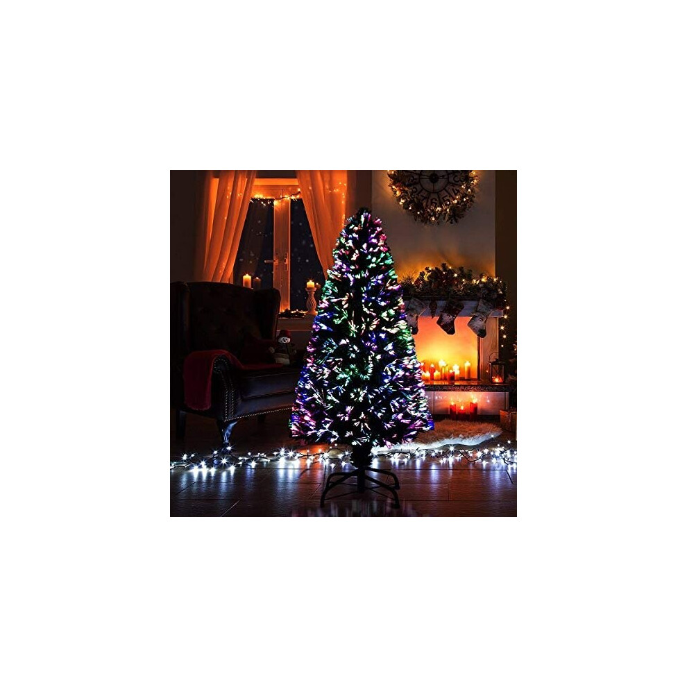 SHATCHI 3ft/90cm Nova Pre-Lit Fibre Optic Christmas Tree Various Multicolour Light Effects Holiday Xmas Home Decorations, Green, 3ft