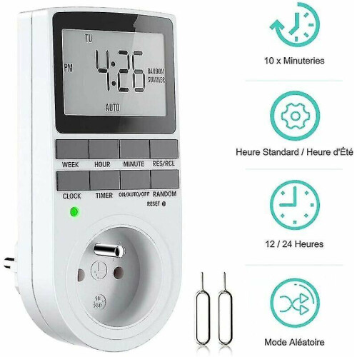 Digital Programmable Socket, Weekly Digital Timer with Lcd Display, 12h/24h/7days Power Outlet Timer, Energy Saving for Home Appliances And Lighting (