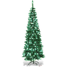 6Ft/1.8M Pre Lit Artificial Green Slim Christmas Pencil Tree,430 Pointed Tips,180 Cool White LEDs
