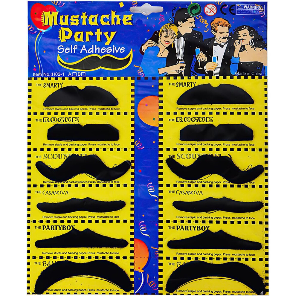 Shatchi 12 Self-Adhesive Fake Moustaches Stag Hen Party Dress Accessories