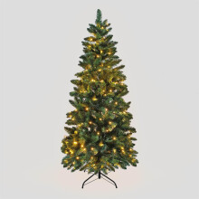 5FT/1.5M Pre Lit Slim Pine Green Tree Christmas,280 Pencil Point Tips,150 Cool White LEDs