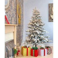 5Ft/1.5m Luxury Pre Lit Snow Flocked Christmas Tree Snow Covered Green Tips Hinged Bushy Warm White LEDs Lights