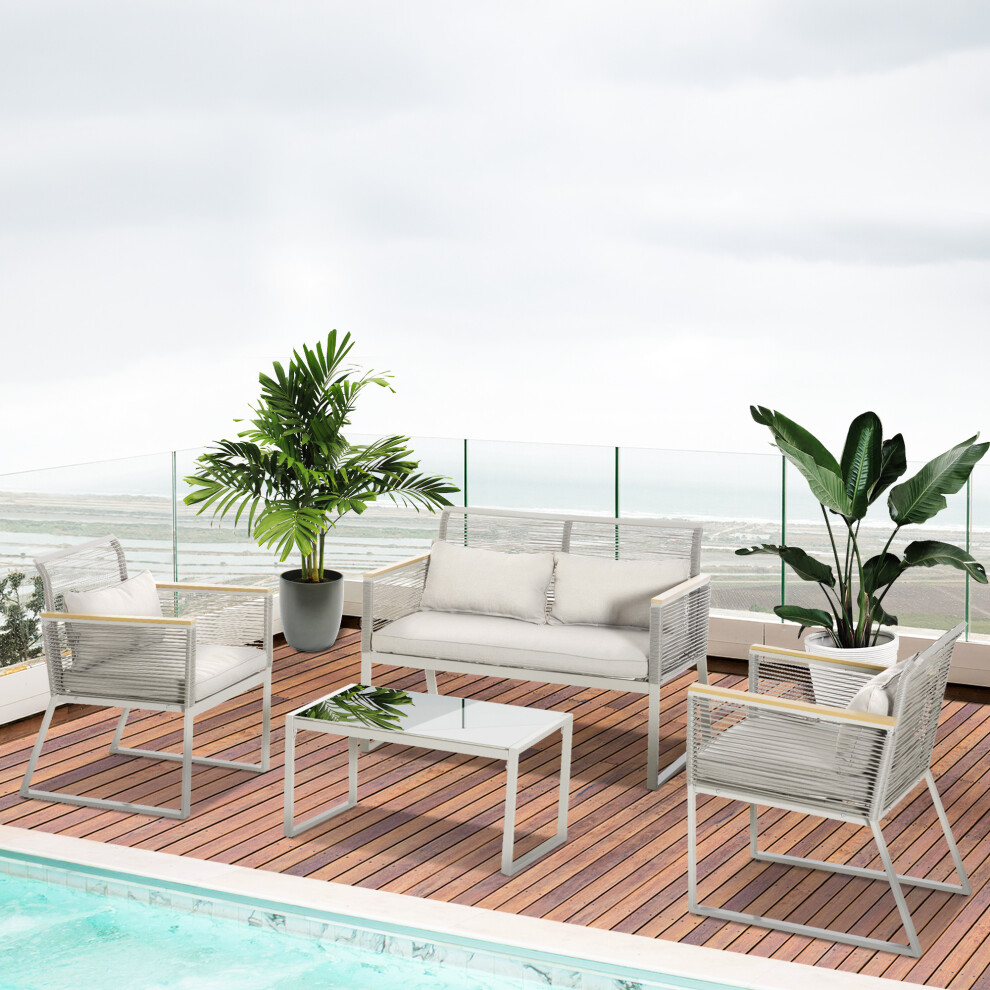 Outsunny 4 Pieces Rattan Garden Furniture Set for 4 Person, Grey