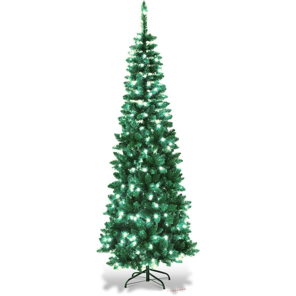 Photos - Garden & Outdoor Decoration 8Ft/2.4M Pre Lit Artificial Green Slim Christmas Pencil Tree,828 Pointed Tips,300 Cool White LEDs White,Green