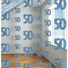 SHATCHI 50th Glitz Blue Anniversary Birthday Metallic Hanging String Shiny Foil Banner Party Door Wall Decorations Pack of 6