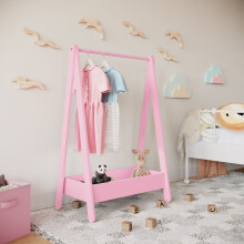 (Pink) Kids Wooden Hanging Dress Up Clothes Rail Rack