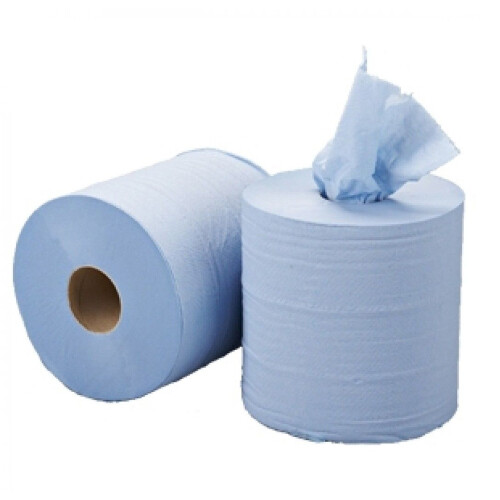 48 x Highly Absorbent 2Ply Blue Embossed Centrefeed Paper Rolls 2